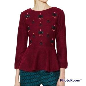 Dolce Vita Mimosa Burgundy Jeweled Peplum Top